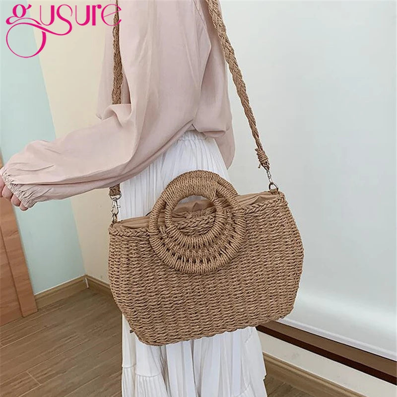 Straw Crossbody Handbags Round-Handle Large Totes