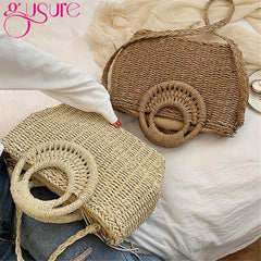Straw Crossbody Handbags Round-Handle Large Totes