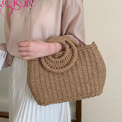 Straw Crossbody Handbags Round-Handle Large Totes