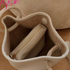 Lady Bucket Crossbody Bag PU Leather Large Capacity Shoulder Bag