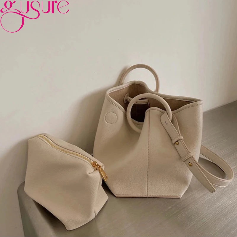 Lady Bucket Crossbody Bag PU Leather Large Capacity Shoulder Bag