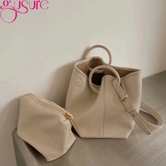 Lady Bucket Crossbody Bag PU Leather Large Capacity Shoulder Bag
