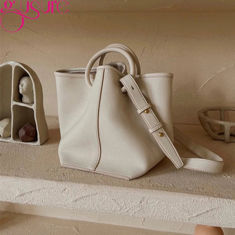 Lady Bucket Crossbody Bag PU Leather Large Capacity Shoulder Bag