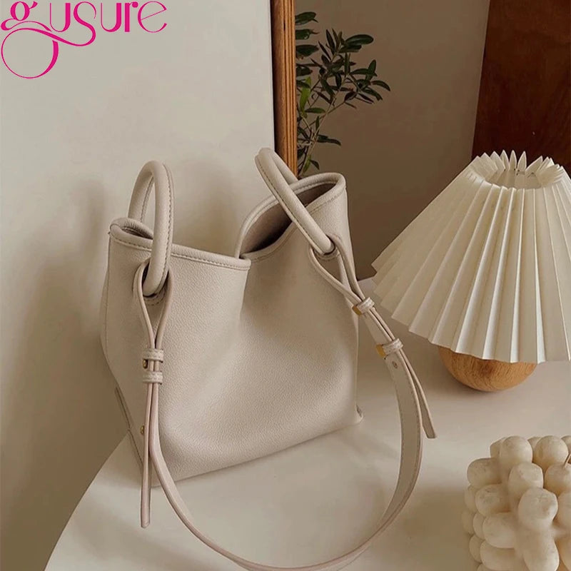 Lady Bucket Crossbody Bag PU Leather Large Capacity Shoulder Bag