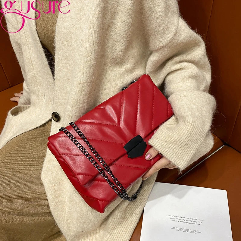 Lattice Square Crossbody Bag Quilted PU Leather Women Chain Handbag