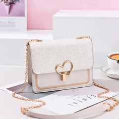 Heart Buckle Glitter Sequins Chain Crossbody Bag