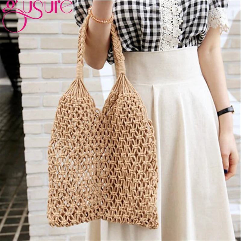 Hollow Beach Bag Women Totes Straw Knitting Shoulder Bags