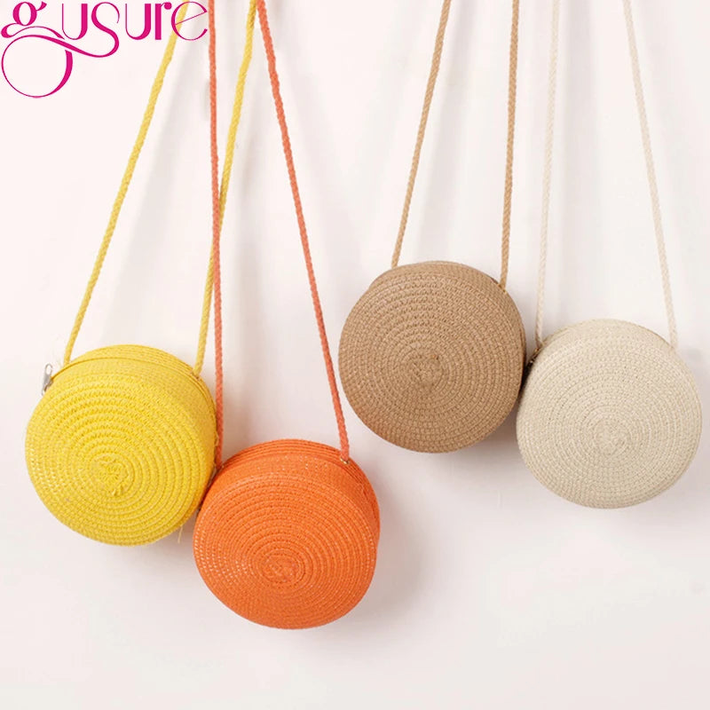 Woven Straw Crossbody Bag Round Rattan Beach Handbag