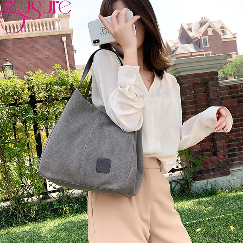 Large Capacity Canvas Handbag Casual Shoulder Crossbody Tote Shopper Hob