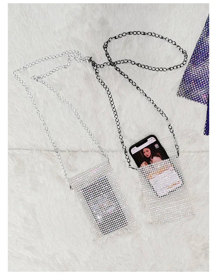 Women Crossbody Bag Solid Diamond Chain Mini Messenger Bag