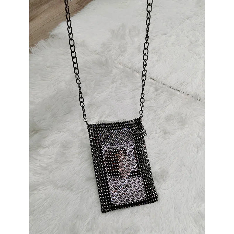 Women Crossbody Bag Solid Diamond Chain Mini Messenger Bag
