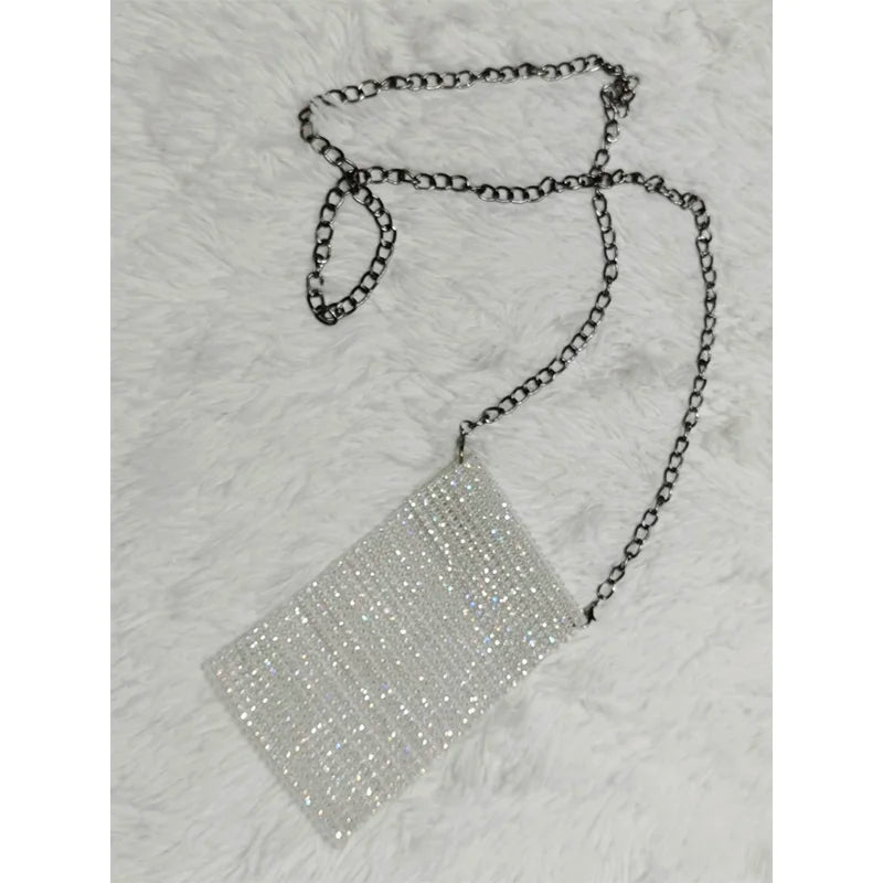 Women Crossbody Bag Solid Diamond Chain Mini Messenger Bag