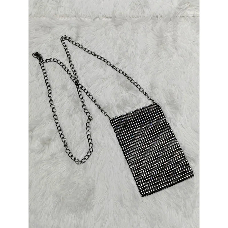 Women Crossbody Bag Solid Diamond Chain Mini Messenger Bag