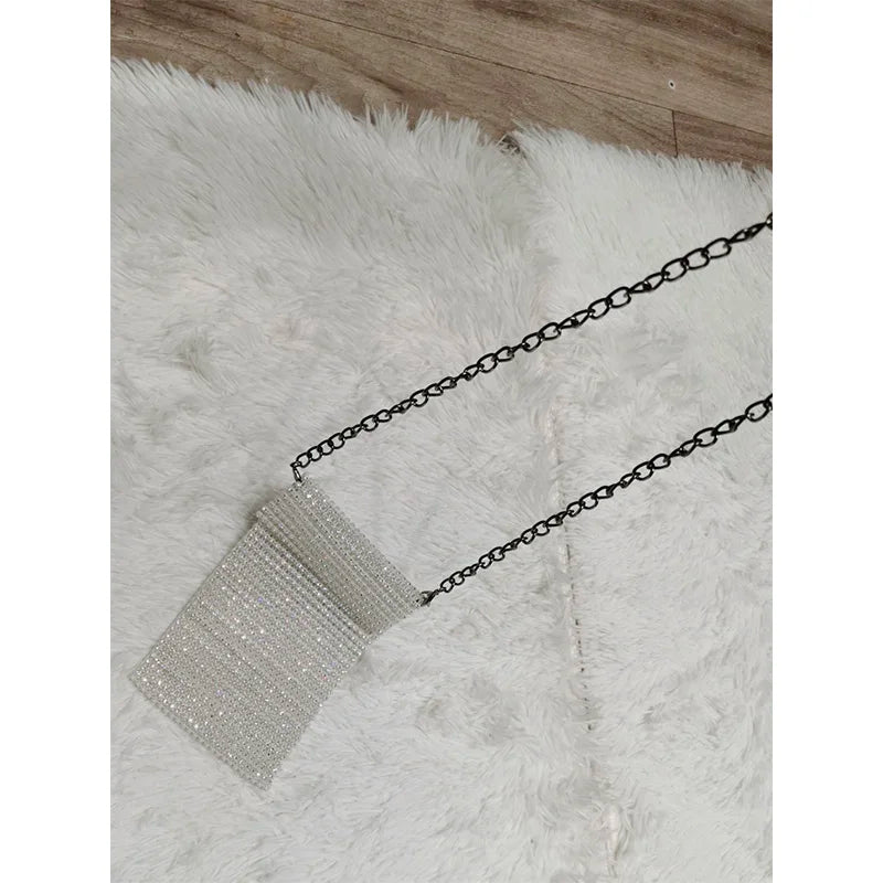 Women Crossbody Bag Solid Diamond Chain Mini Messenger Bag