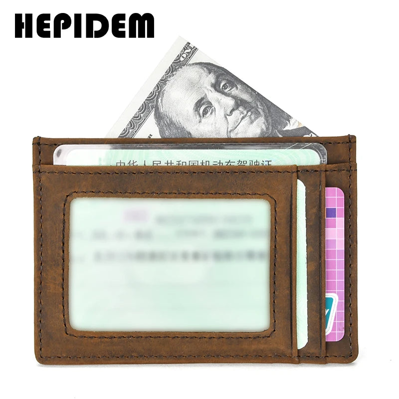 RFID High Crazy Horse Leather Slim Wallet Mini Purse