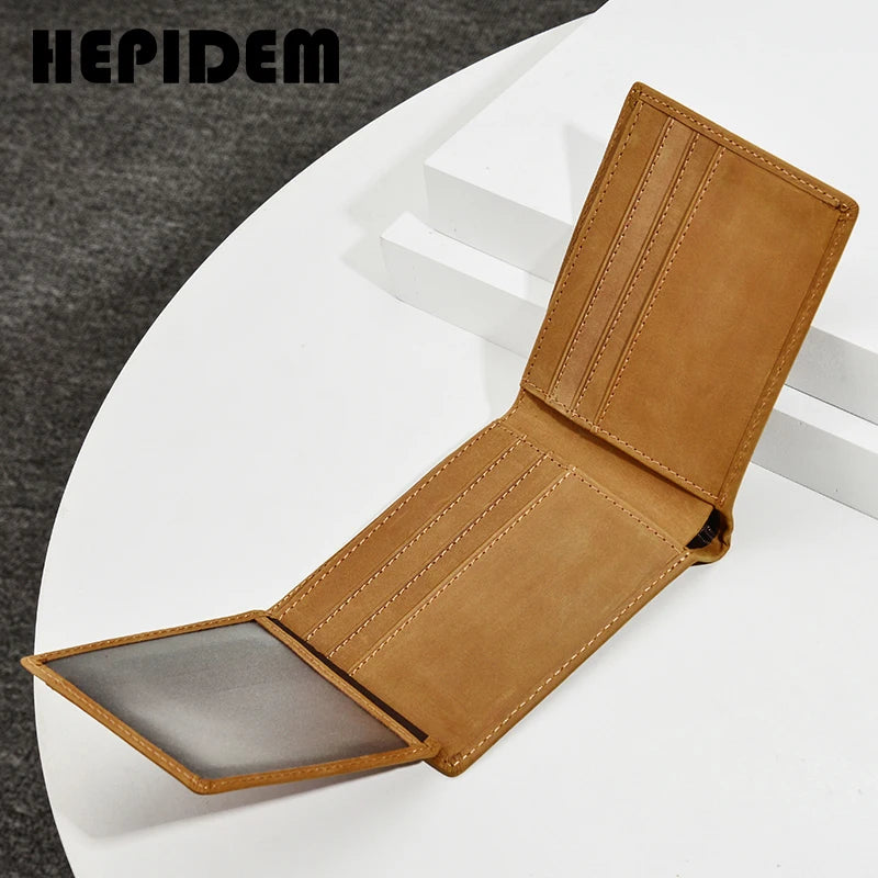 RFID Crazy Horse Leather Slim Wallet for Men
