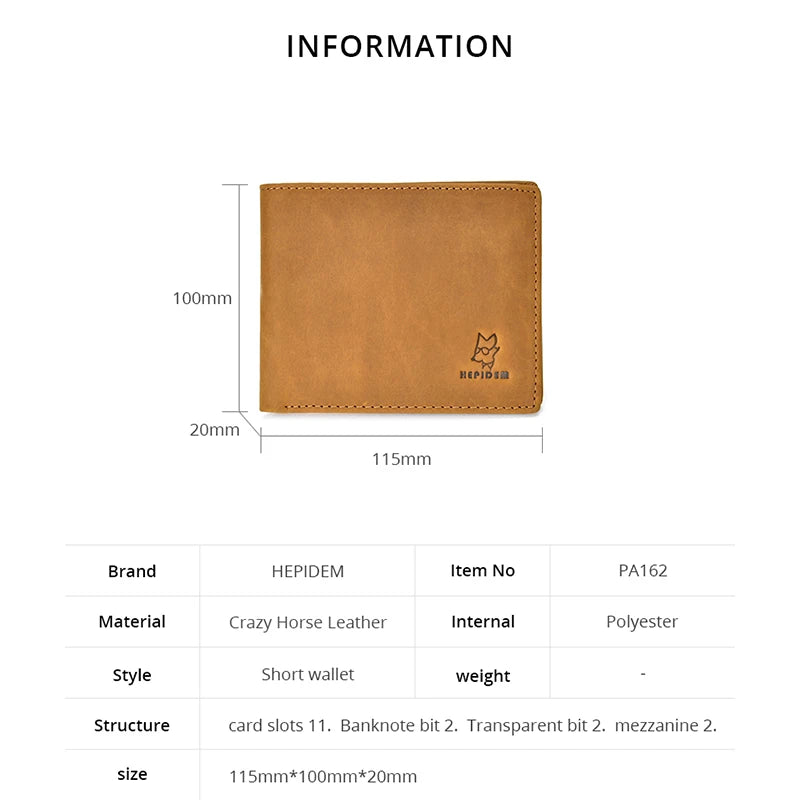 RFID Crazy Horse Leather Slim Wallet for Men