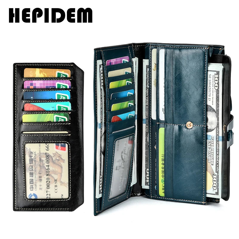RFID Leather Long Wallet Women's