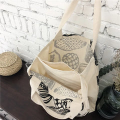 Leaf Printing Canvas Shoulder Bag Large Capacity Tote for Women