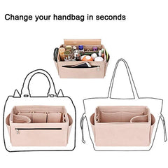 HHYUKIMI Felt Cosmetic Bag Handbag Organizer Insert Travel Inner Purse M...