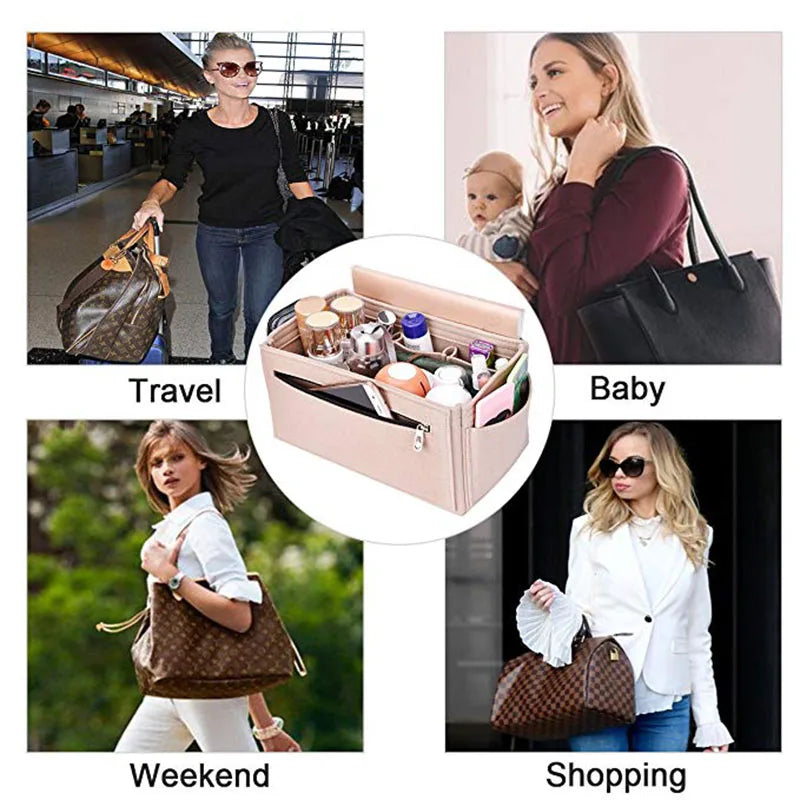 HHYUKIMI Felt Cosmetic Bag Handbag Organizer Insert Travel Inner Purse M...