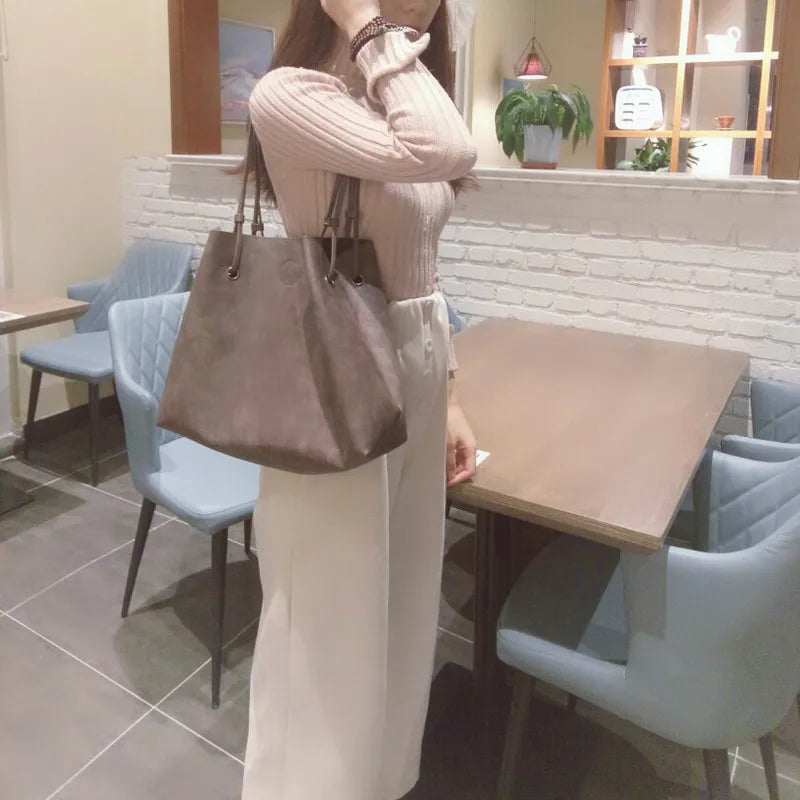 2 pcs Composite Bag High Capacity Tote Bag Women PU Leather handbags