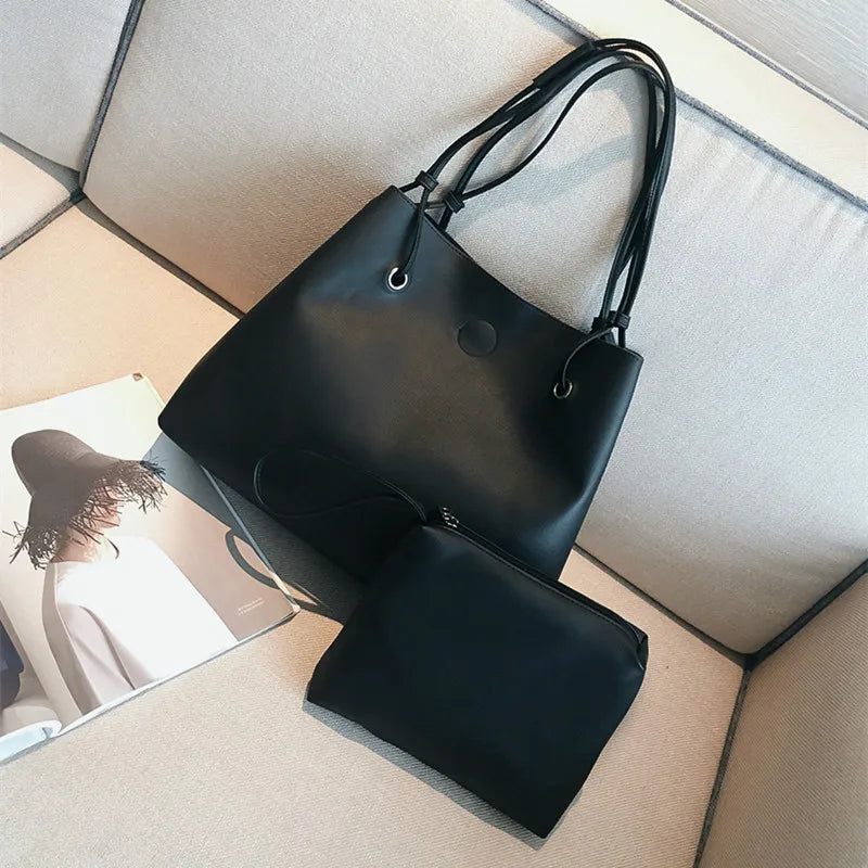 2 pcs Composite Bag High Capacity Tote Bag Women PU Leather handbags