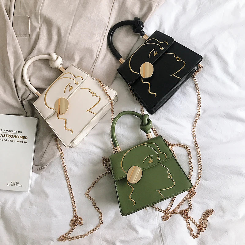 Graffiti PU Leather Crossbody Bag Chain Shoulder Women Handbag