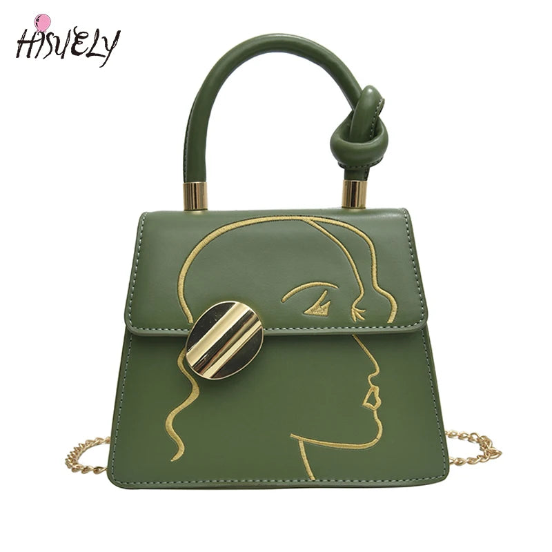 Graffiti PU Leather Crossbody Bag Chain Shoulder Women Handbag