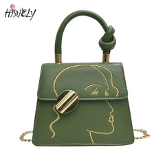 Graffiti PU Leather Crossbody Bag Chain Shoulder Women Handbag