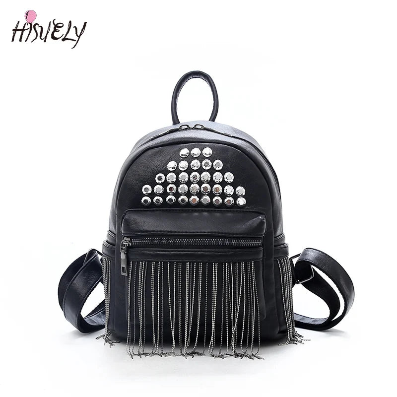 Bohemia Women Backpack Tassels PU Leather Travel Backpack High School Bag