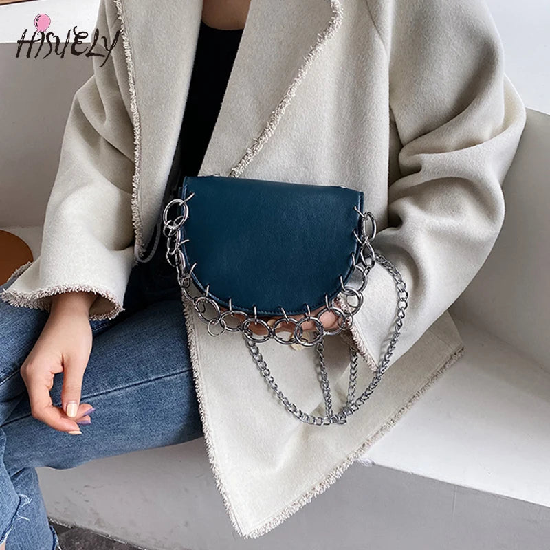 Women's Pu Leather Crossbody Bag - Semicircle Purse Shoulder Bag