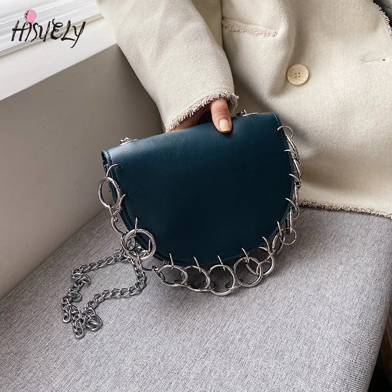 Women's Pu Leather Crossbody Bag - Semicircle Purse Shoulder Bag