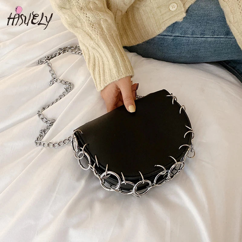 Women's Pu Leather Crossbody Bag - Semicircle Purse Shoulder Bag