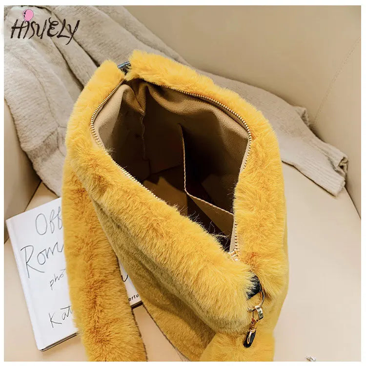 Faux Fur Women's Shoulder Bag Large Capacity Bucket Bags