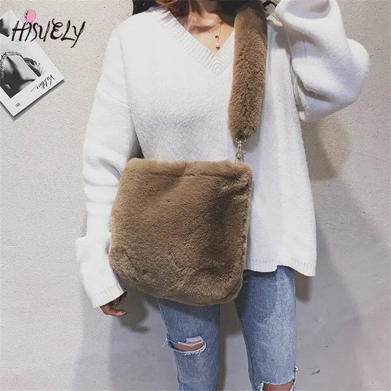 Faux Fur Women's Shoulder Bag Large Capacity Bucket Bags