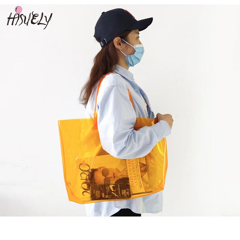 Laser Hologram PVC Clear Tote Bag Beach Large Capacity Shopping Bag