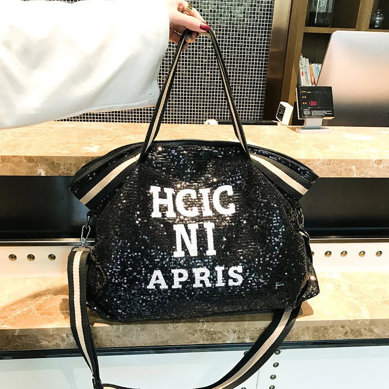Sequins Woman Handbag Pu Leather Shoulder Bag Large Capacity Tote Messenger Bag