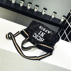 Sequins Woman Handbag Pu Leather Shoulder Bag Large Capacity Tote Messenger Bag