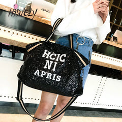 Sequins Woman Handbag Pu Leather Shoulder Bag Large Capacity Tote Messenger Bag