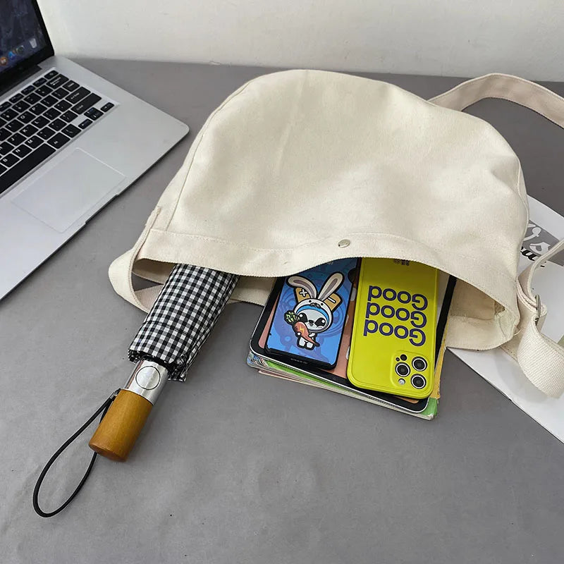 Canvas Shoulder Bag Large Capacity Ladies Shopping Bags Solid Crossbody Bag