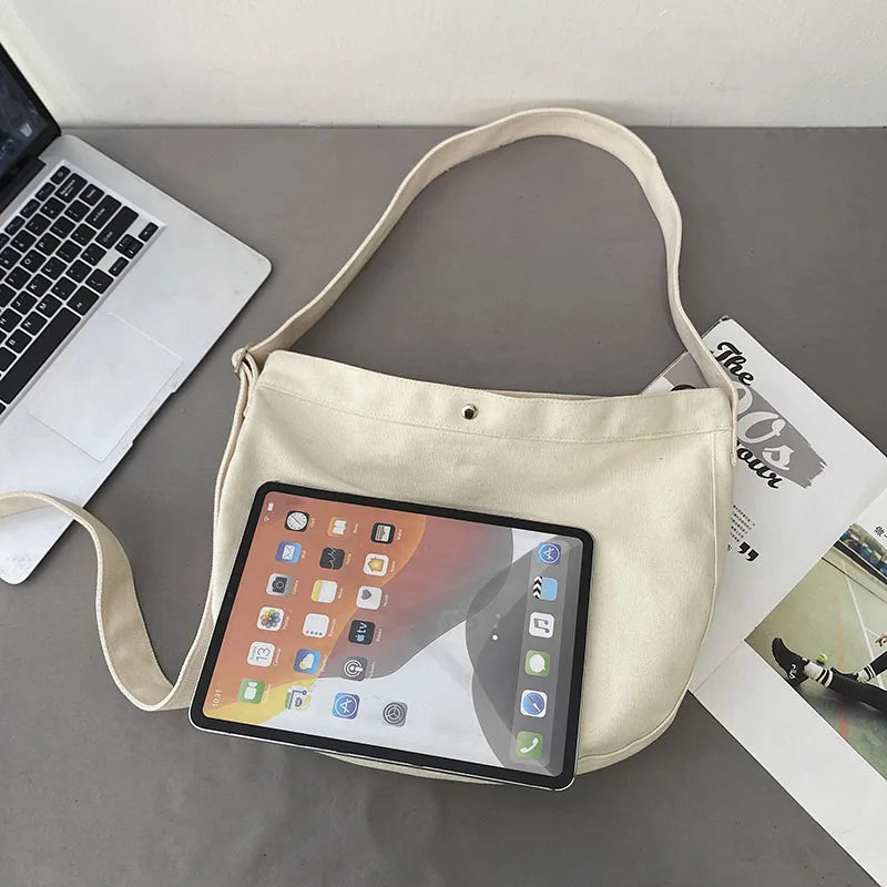 Canvas Shoulder Bag Large Capacity Ladies Shopping Bags Solid Crossbody Bag