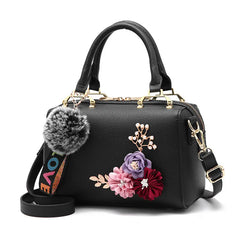 Women PU Leather Handbag Messenger Shoulder Bag with Artificial Flower ZJS01