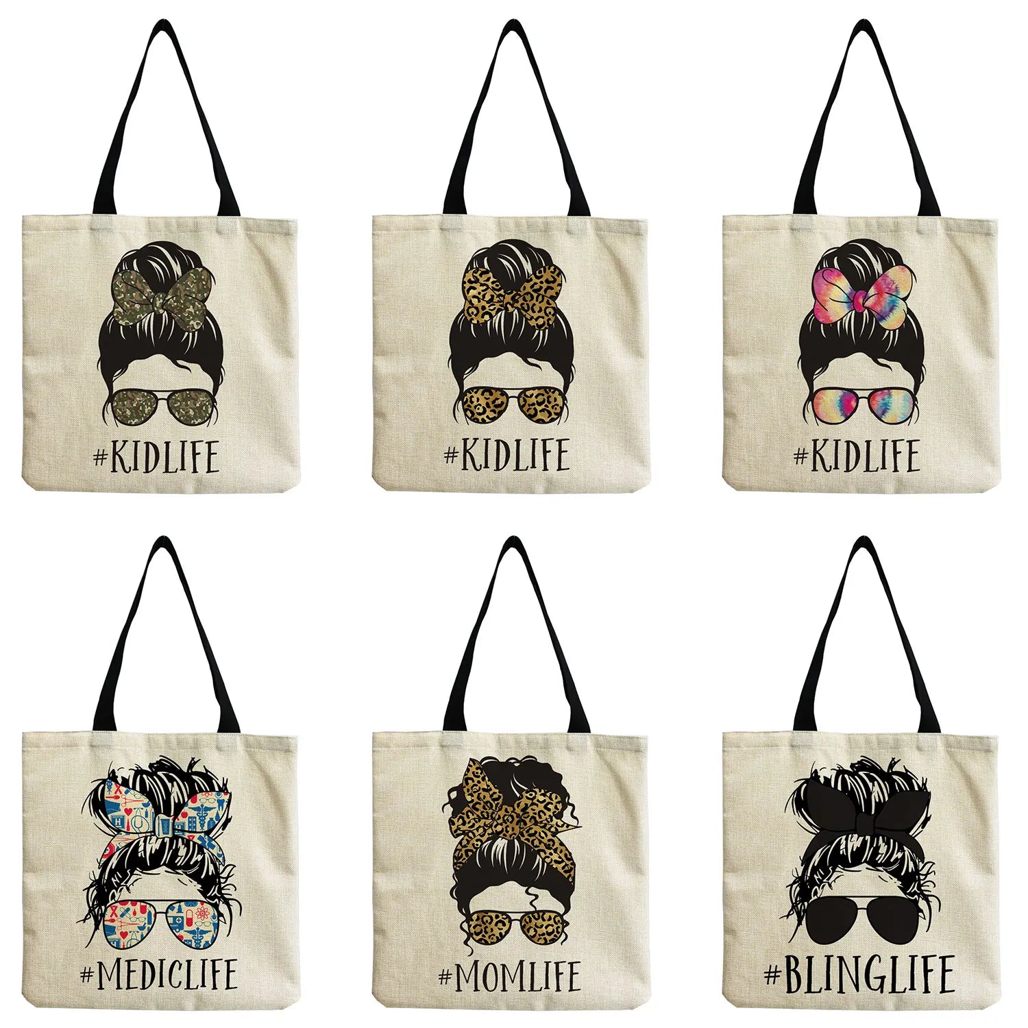 Cartoon Girl Print Tote Handbag, Hairpin Sunglasses, High Capacity