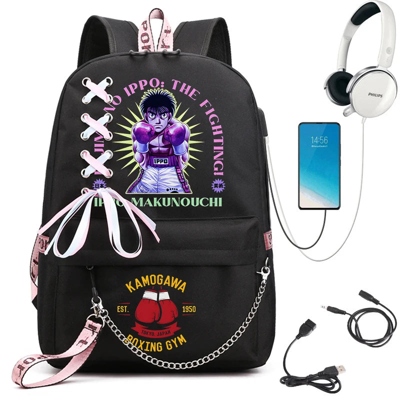 Hajime No Ippo Anime Backpacks Schoolbags Unisex Laptop Bags