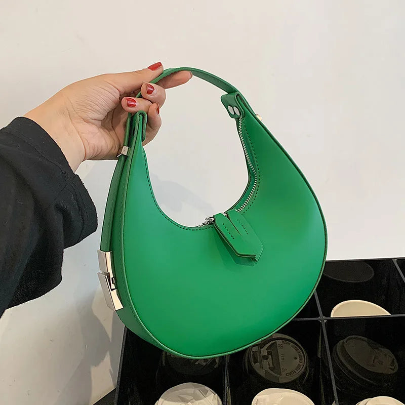 Green PU Leather Crossbody Bag with Short Handle for Women