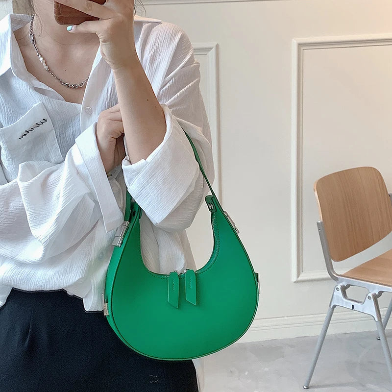 Green PU Leather Crossbody Bag with Short Handle for Women