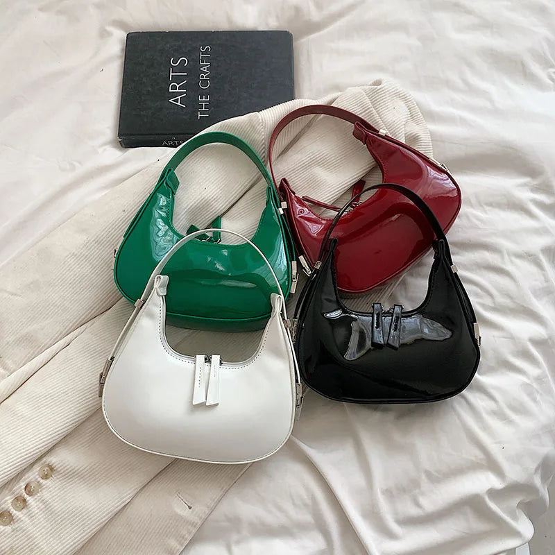 Half-Moon Leather Bag with Short Handle for Women