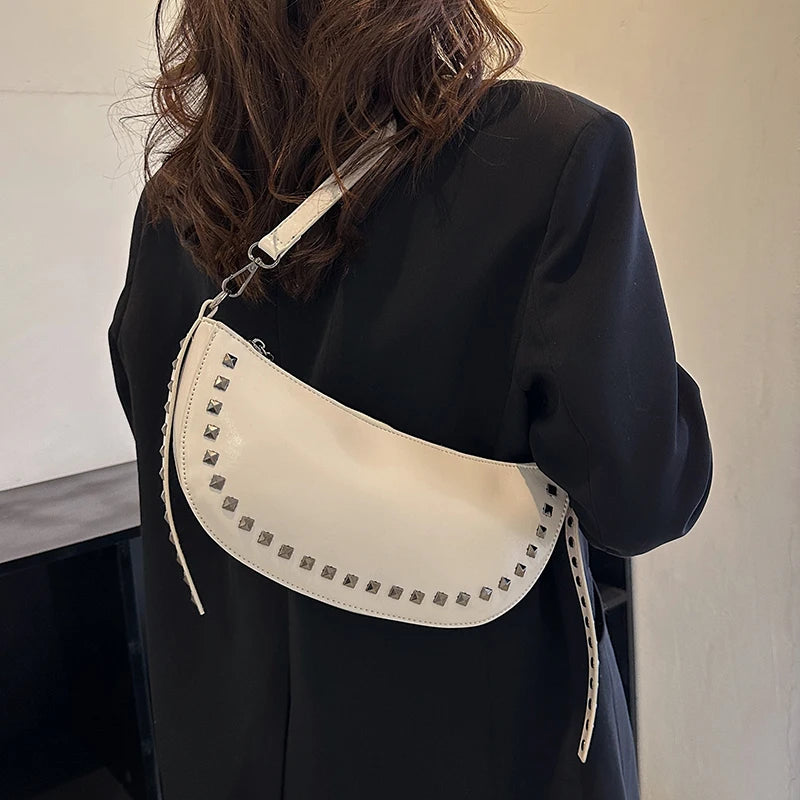 Women's Leather One Shoulder Bag Rivet Handbag Ladies Crossbody Bag