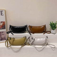 Women's Leather One Shoulder Bag Rivet Handbag Ladies Crossbody Bag